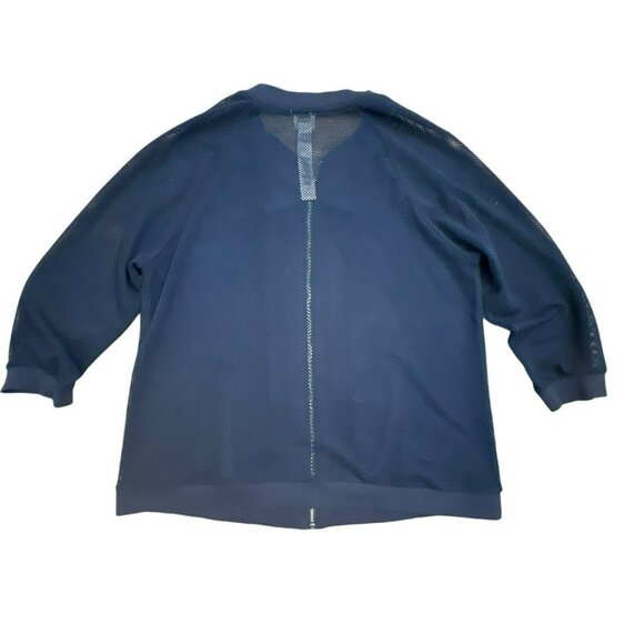 Chico's Navy Blue Mesh Jacket Size 1 Medium Long Sleeve Womens Zip Up Semi Sheer - Picture 3 of 4